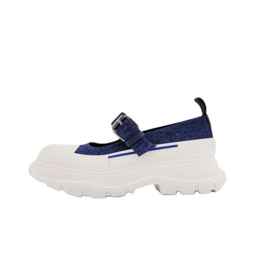 알렉산더 맥퀸 트레드 슬릭 데님 통굽 메리제인 슈즈 4.5cm 여성 블루 839638W4ABH4705